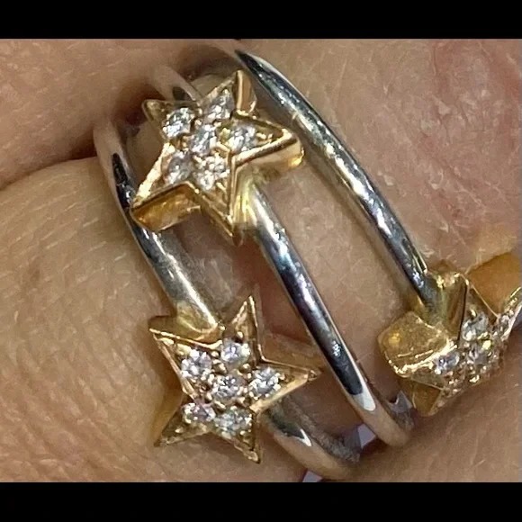 14K Yellow & White Gold 3 Star Diamond Ring size:6.5